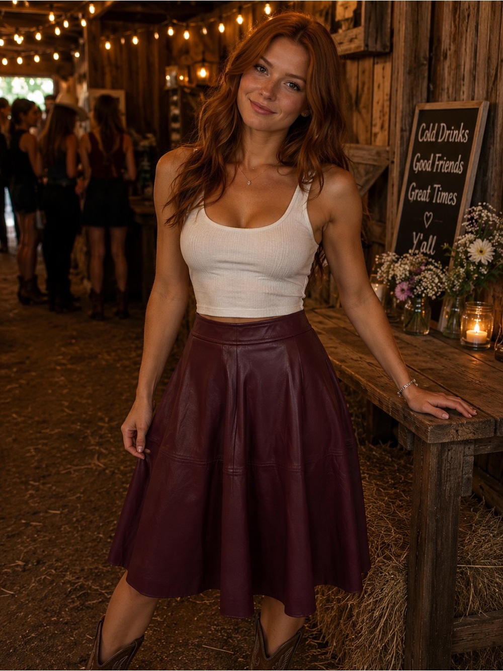 Trina Turk Burgundy/Plum Faux Leather Midi Skirt